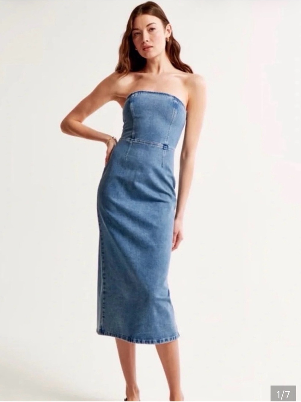 Abercrombie & Fitch Strapless Denim Midi Dress